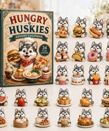 Hungry Huskies 2026 Advent Calendar — 24 Acrylic Charms, Playful Food-Themed Countdown Gift For Dog & Snack Lovers