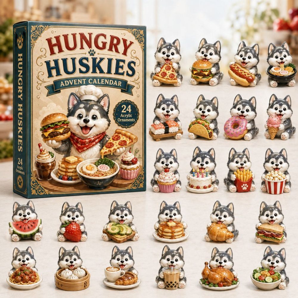 Hungry Huskies 2026 Advent Calendar — 24 Acrylic Charms, Playful Food-Themed Countdown Gift For Dog & Snack Lovers