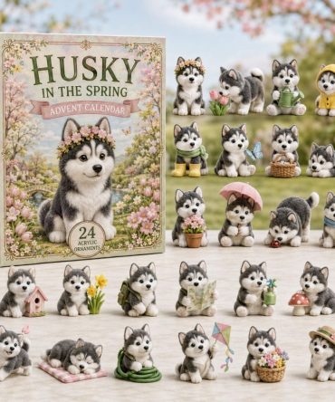2026 Husky In The Spring 24-Day Advent Calendar With Premium Acrylic Charms - Blooming Husky Countdown Gift For Nature & Dog Lovers