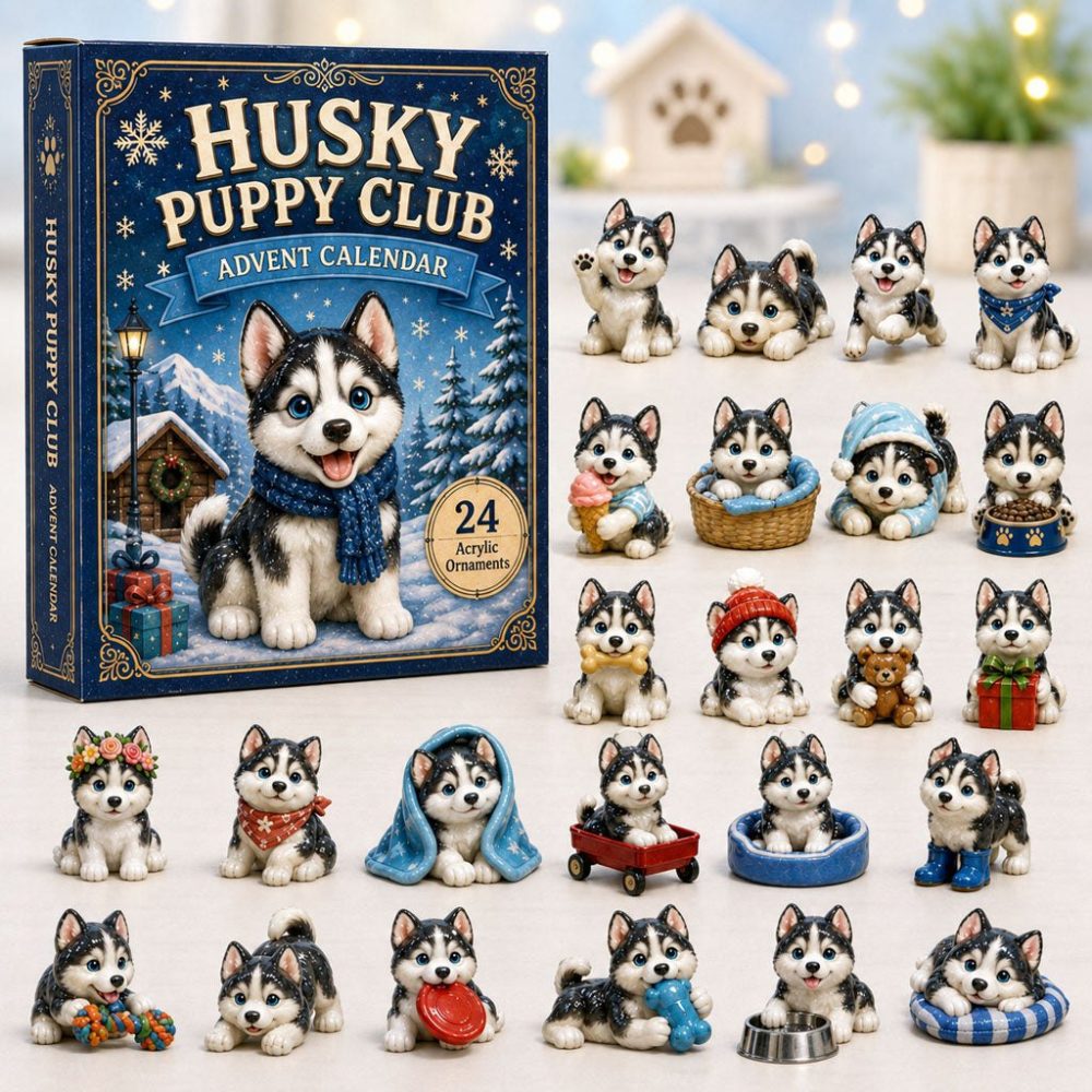 Husky Puppy Club 2026 Advent Calendar — 24 Acrylic Charms, Cute Puppy Countdown Gift For Kids & Dog Collectors