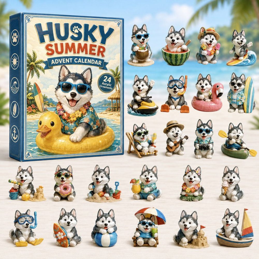 Husky Summer 2026 Advent Calendar — 24 Acrylic Charms, Bright Seasonal Countdown Gift For Husky & Dog Enthusiasts