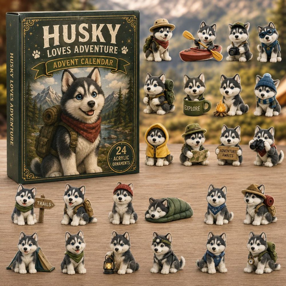 2026 Husky Winter Adventure 24-Day Advent Calendar With Premium Acrylic Charms - Snowy Husky Countdown Gift For Dog Lovers