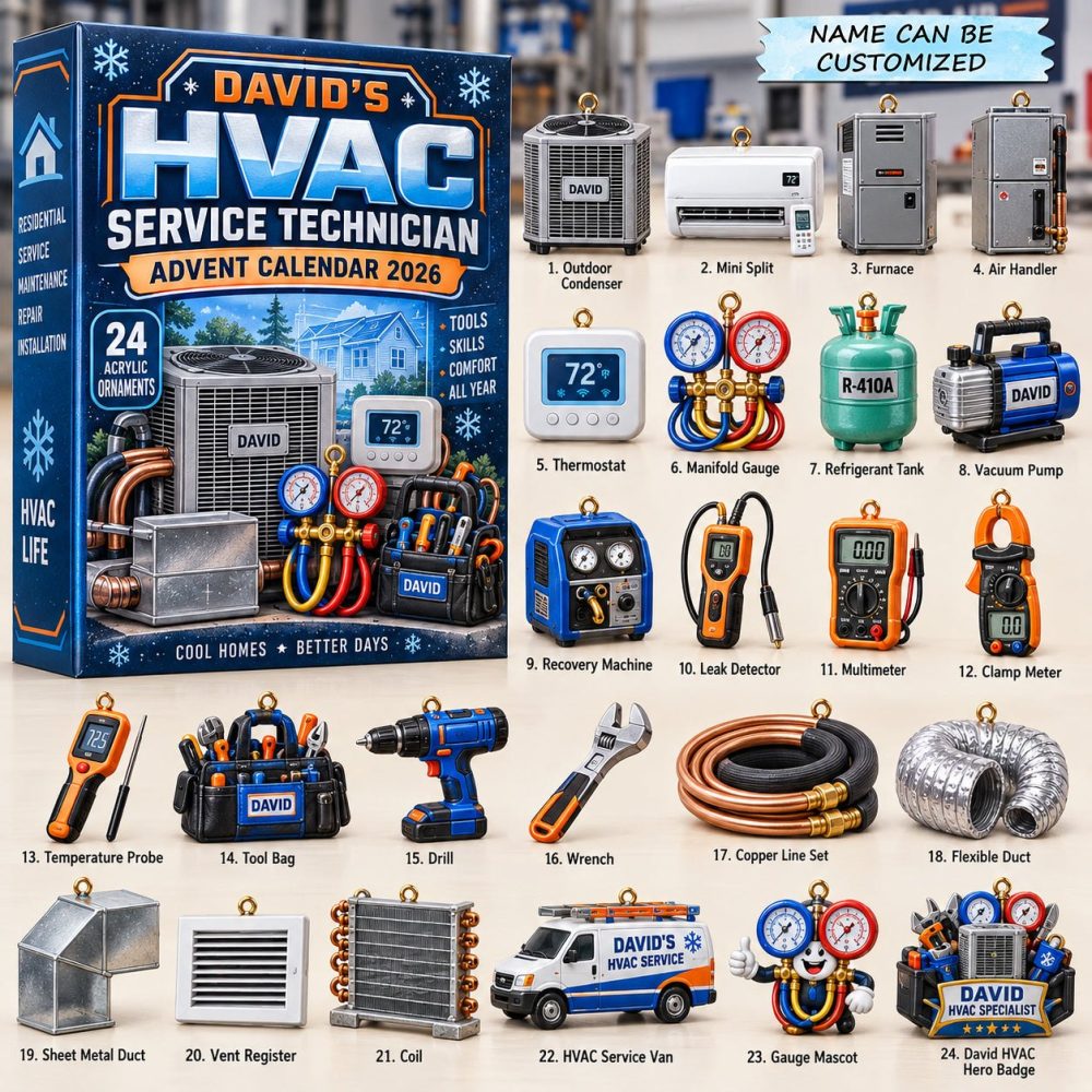 Hvac Technician Countdown Calendar 2026 — 24 Acrylic Charms, Tradesperson Gift Box For Mechanics & Service Pros
