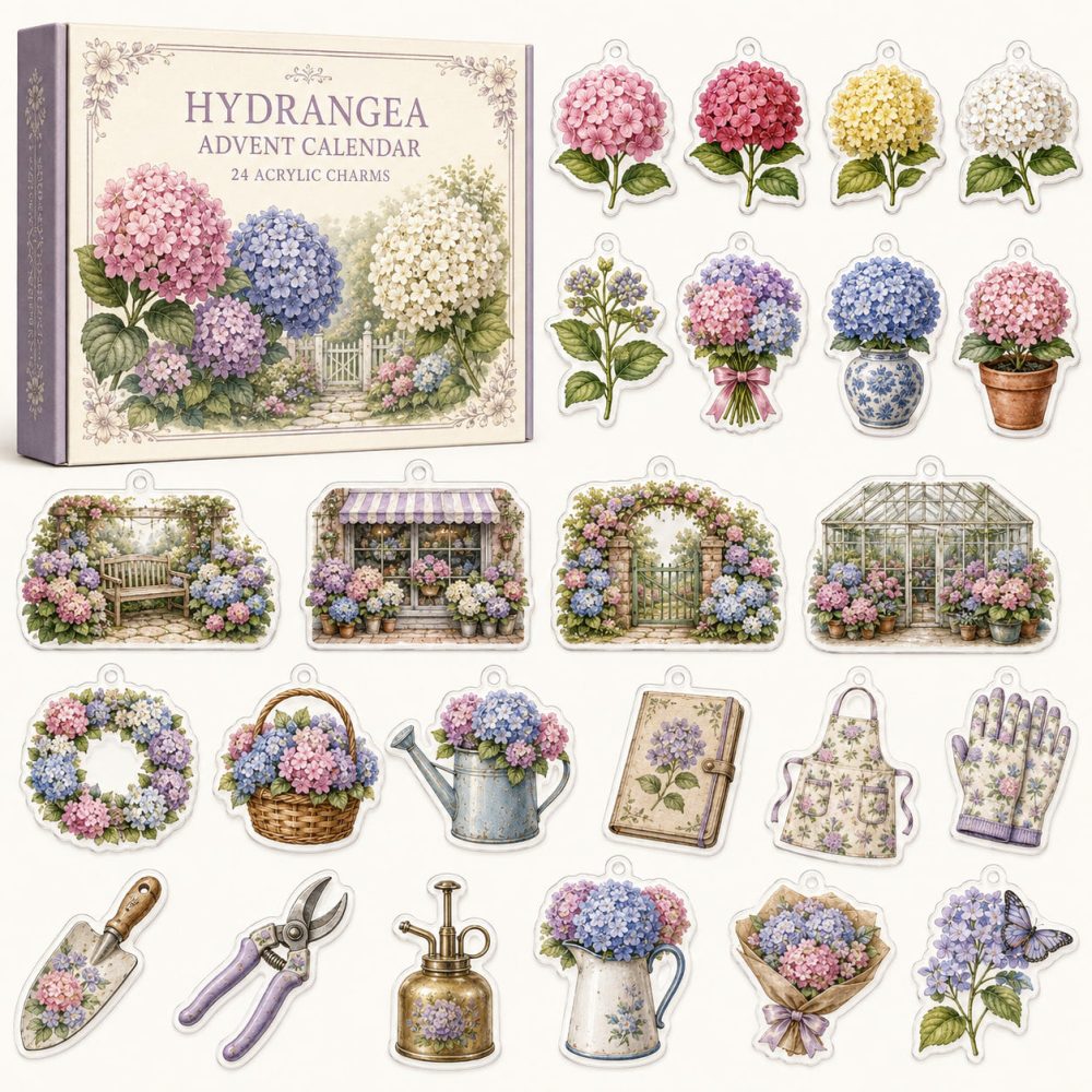 24-Day Hydrangea Charm Countdown - Elegant Acrylic Flower Advent Calendar With Mini Bloom Ornaments For Floral Decor & Special Occasions