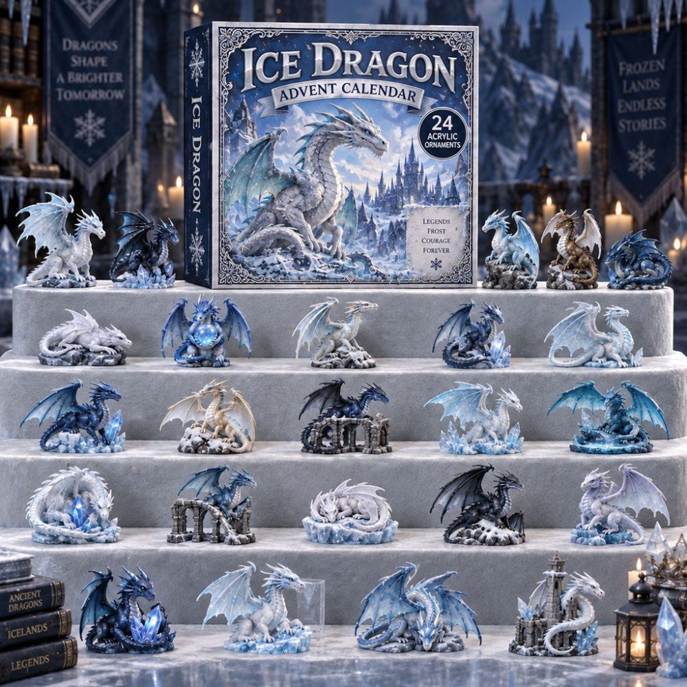 2026 Ice Dragon Advent Calendar — 24 Frosted Acrylic Charms, Winter Fantasy Countdown Gift For Collectors