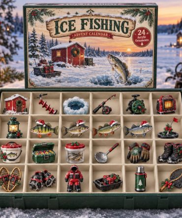 Red Shanty Ice Fishing Countdown - 24-Day Winter Advent Calendar With 24 Acrylic Charms, Ice-Fishing Themed Holiday Gift
