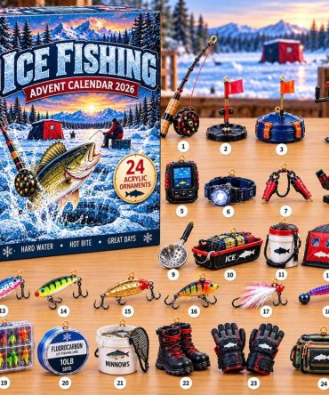Ice Fishing Holiday Advent Calendar 2026 — 24-Day Winter Countdown With Acrylic Fishing Charms, Outdoorsman Gift Idea