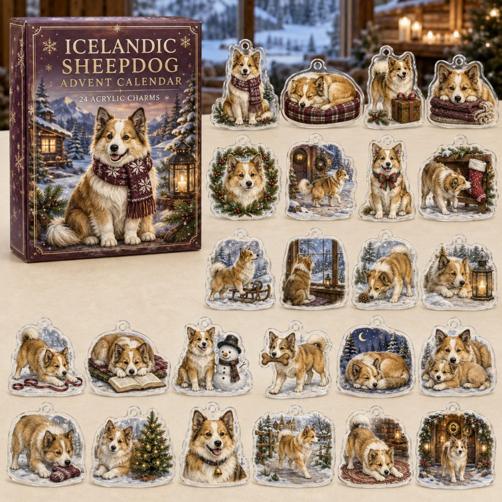 Icelandic Sheepdog Holiday Countdown Calendar - 24 Acrylic Charms, Charming Gift For Nordic Dog Lovers