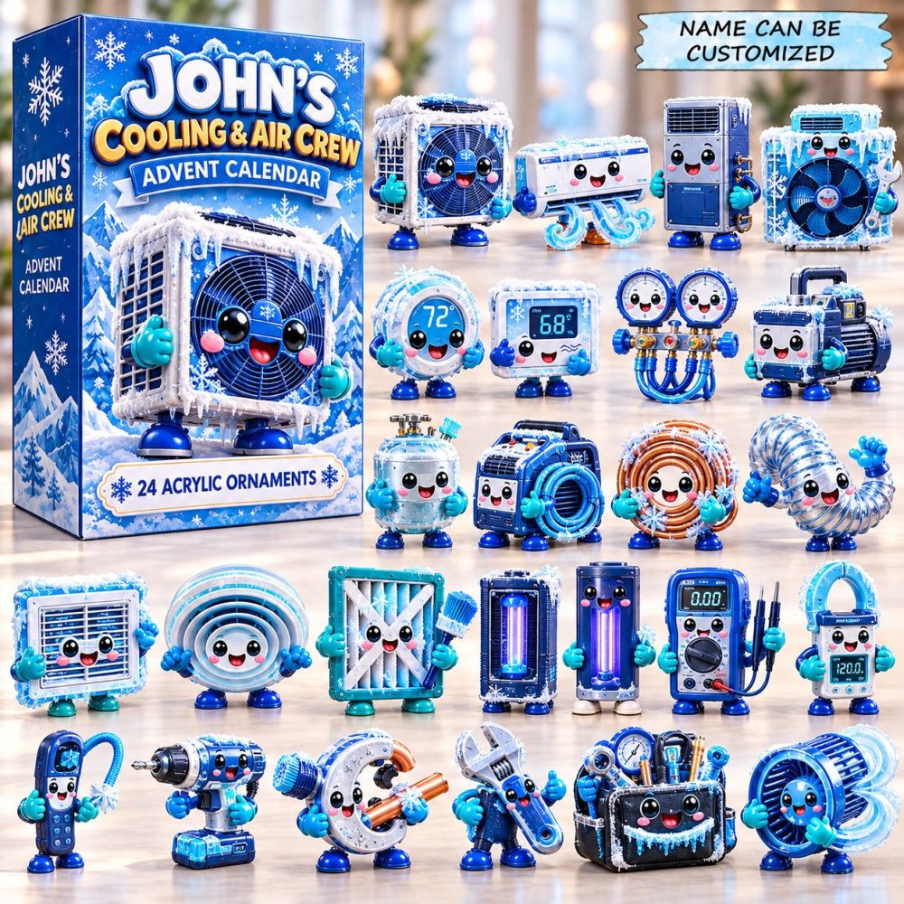 Icy Hvac Holiday Countdown Calendar 2026 — 24 Acrylic Charms, Cold-Theme Advent Gift For Hvac Technicians & Enthusiasts