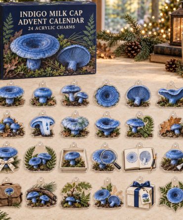 Indigo Milk Cap Mushroom 24-Day Holiday Charm Set — Acrylic Fungi Icons For Mycology Enthusiasts, Foragers & Gifts