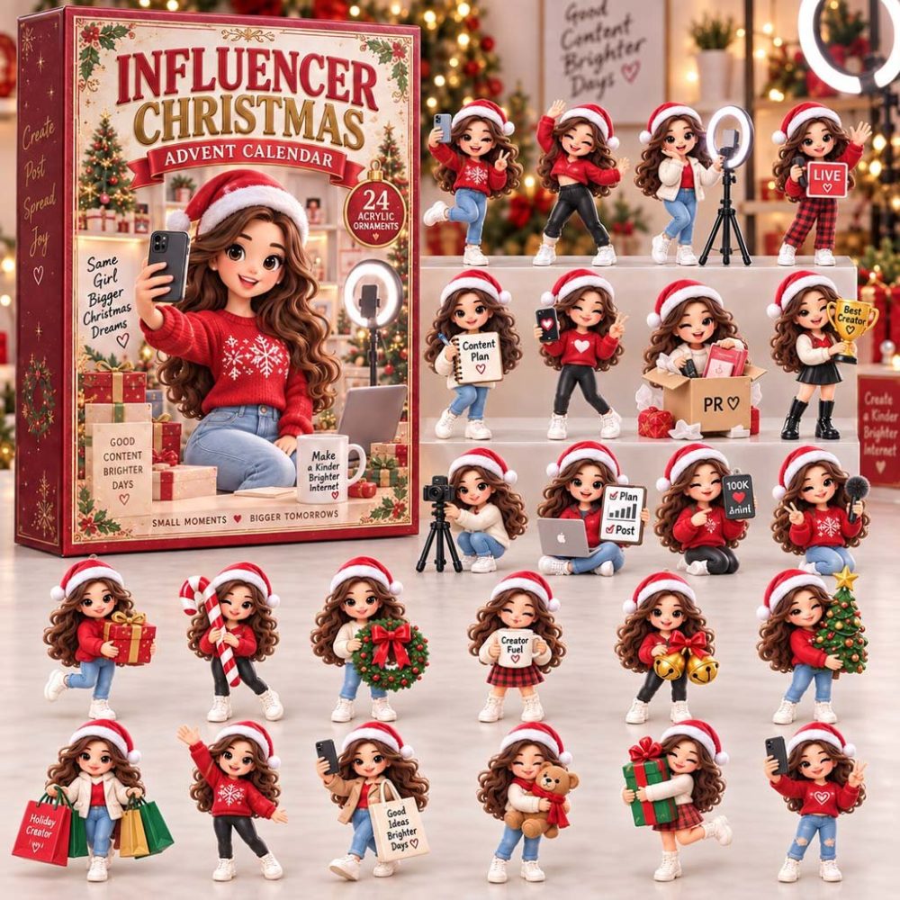 Influencer-Themed 24-Day Acrylic Charm Advent Calendar — 2026 Holiday Countdown Gift Pack, Collectible Stocking Stuffer