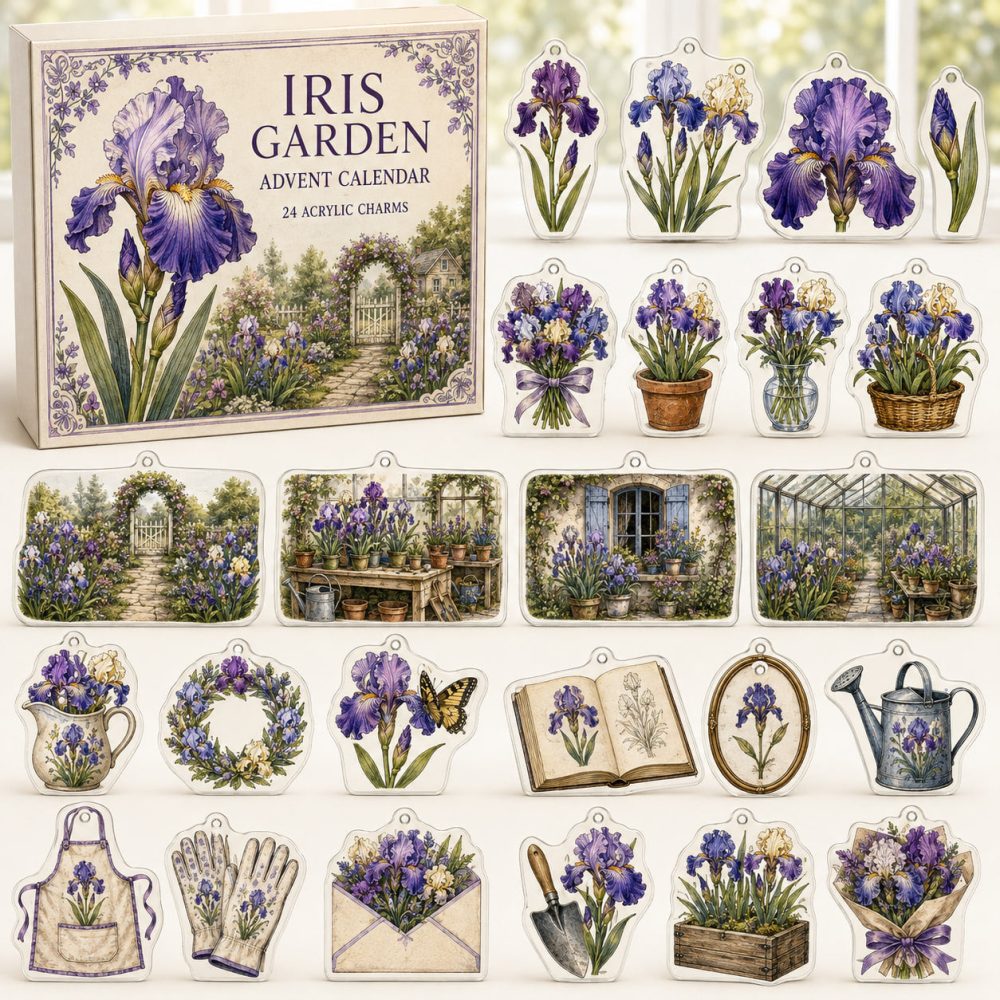 Iris Bloom Advent Calendar — 24 Acrylic Botanical Charms For Gardeners & Floral Collectors , Elegant Countdown Gift