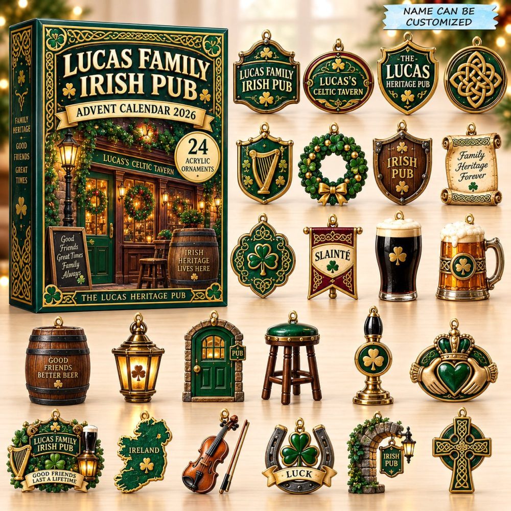 2026 Irish Pub Countdown Calendar — 24 Acrylic Charm Surprises, Pub-Themed Whiskey & Beer Gift For St. Patrick Fans