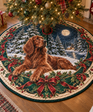 Irish Setter Quilted Holiday Tree Skirt — Luxurious Plush Christmas Base, Stitched Detail, Fits Most Trees, Ideal For Breed Enthusiasts