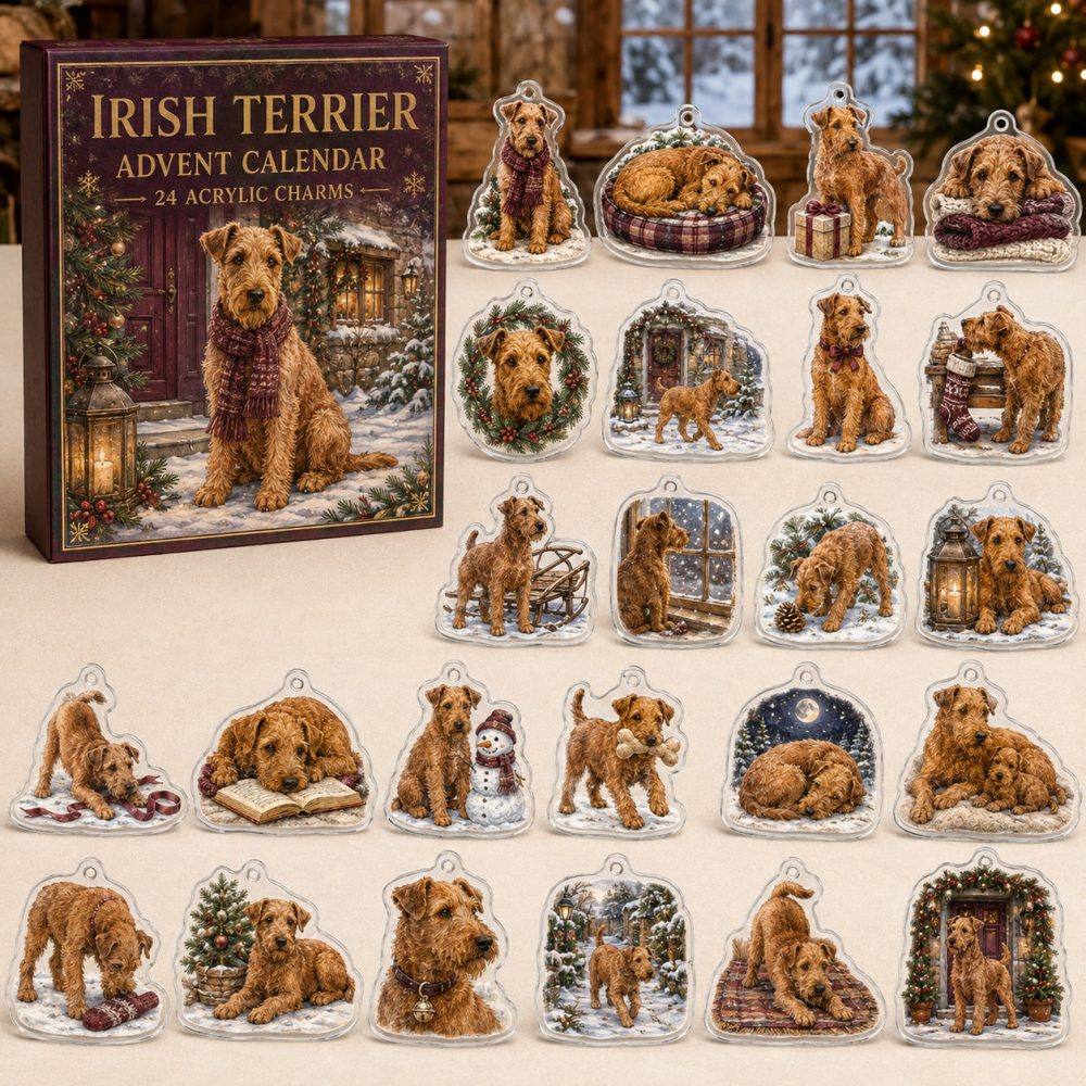Irish Terrier Acrylic Charm Advent Calendar — 24 Holiday Dog Charms , Classic Christmas Countdown Gift For Irish Terrier Lovers