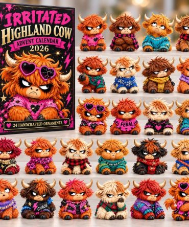 2026 Irritated Highland Cow Countdown Calendar – 24-Day Acrylic Charms, Funny Scottish Cow Holiday Gift & Ornament Set