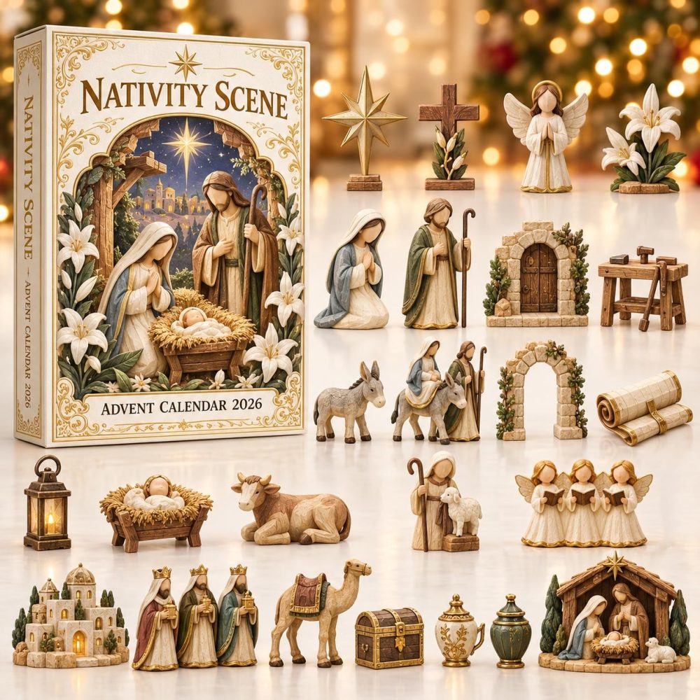 Ivory Nativity Scene Advent Calendar 2026 — 24-Day Religious Christmas Countdown With Elegant Acrylic Nativity Charms, Faith-Based Gift