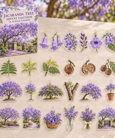 Jacaranda Tree 24-Day Floral Charm Box - 24 Acrylic Flower & Tree Mini Charms, Colorful Advent Gift For Gardeners, Botanists & Plant Fans