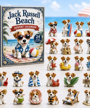 Jack Russell Beach 2026 Advent Calendar — 24 Acrylic Charms, Sunny Coastal Dog Countdown Gift For Pup Lovers