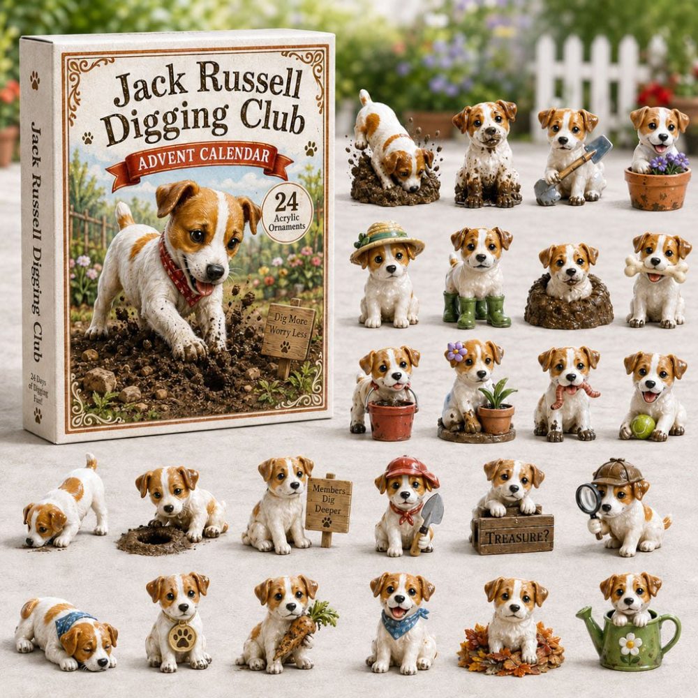 Jack Russell Digging Club 2026 Advent Calendar — 24 Acrylic Charms, Playful Dog Countdown Gift & Collectible Set