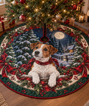 Jack Russell Quilted Festive Tree Skirt — Playful Dog-Themed Christmas Base, Durable Quilting, Soft Plush, Easy Installation & Giftable