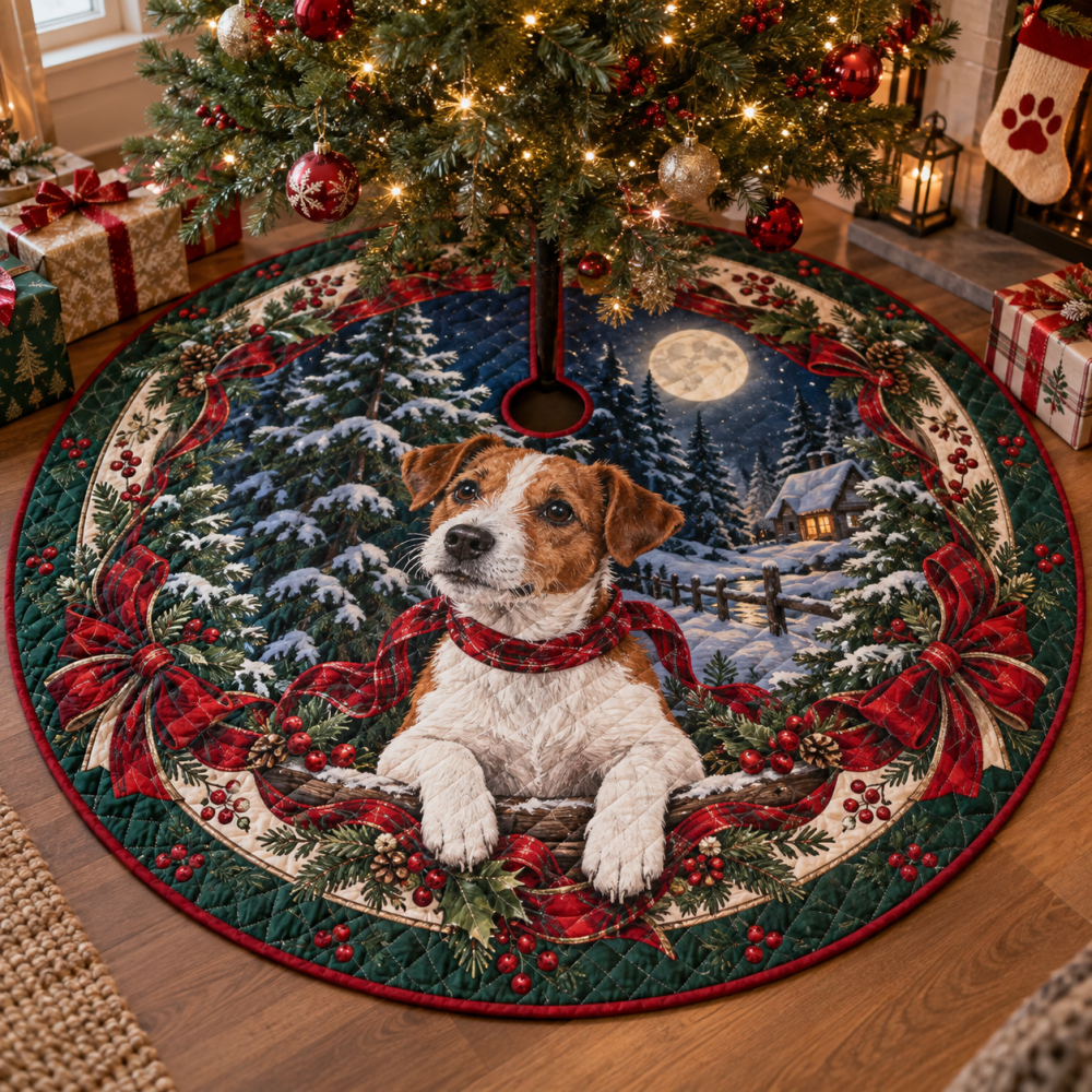 Jack Russell Quilted Festive Tree Skirt — Playful Dog-Themed Christmas Base, Durable Quilting, Soft Plush, Easy Installation & Giftable