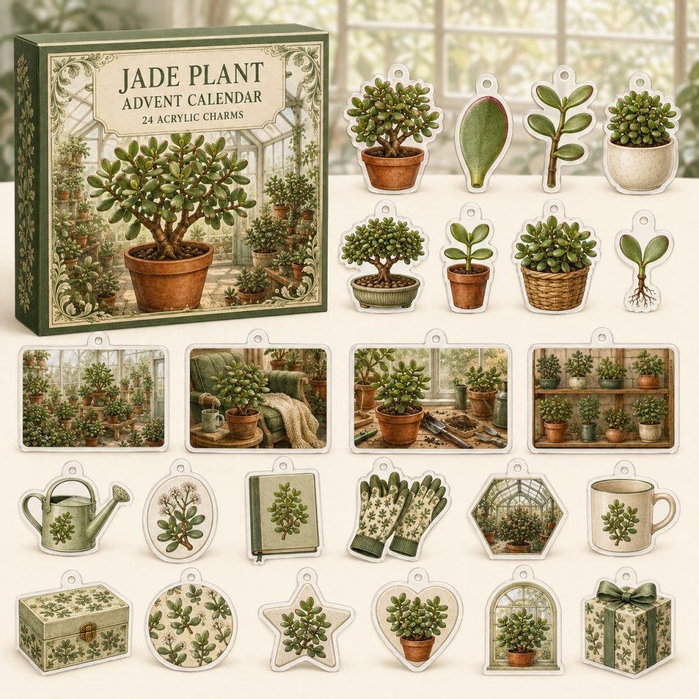 Jade Plant 24-Day Acrylic Charm Holiday Countdown - Plant Lover Gift, Mini Charms & Home Decor
