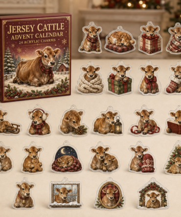Jersey Cow Holiday Charm Countdown — 24 Acrylic Collectible Days For Dairy Fans, Cute Advent Ornaments & Farm Gifts