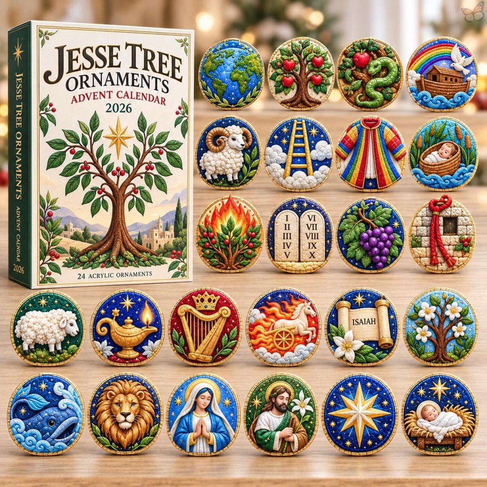 Jesse Tree Bible Advent Countdown 2026 — 24-Day Acrylic Charm Set For Family Devotions, Faith-Filled Holiday Gift