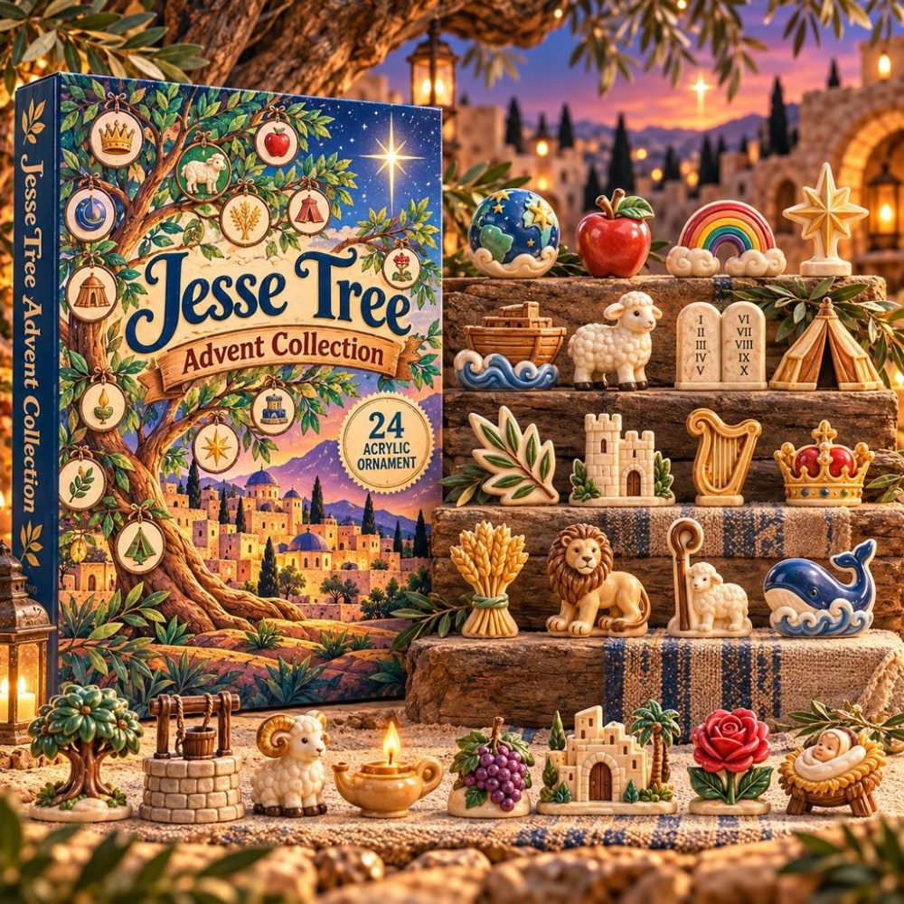 Jesse Tree Collection Advent Calendar 2026 - 24-Day Biblical Heritage Countdown With Acrylic Symbol Charms, Scripture-Centered Gift