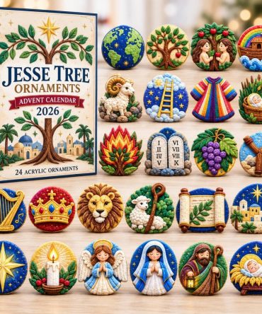 Jesse Tree Faith Journey 24-Door Devotional Countdown With Acrylic Symbol Charms — Family Advent Devotional & Ornament Kit