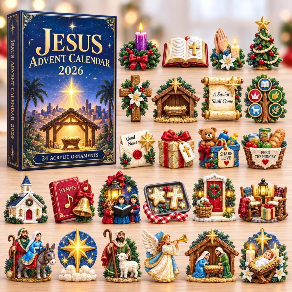 Jesus Christmas 24-Door Inspirational Countdown With Acrylic Faith Charms — Nativity Traditions, Religious Holiday Gift For Families