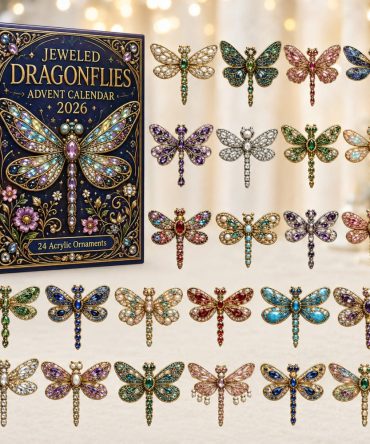 Sparkling Jeweled Dragonfly 24-Day Advent Calendar — Acrylic Crystal Charms, Elegant Holiday Countdown Gift For Her & Jewelry Lovers