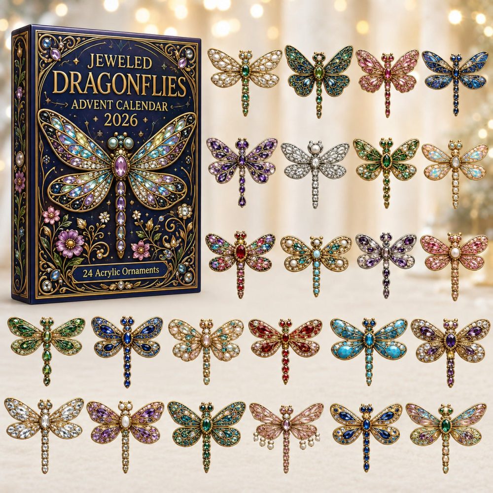 Sparkling Jeweled Dragonfly 24-Day Advent Calendar — Acrylic Crystal Charms, Elegant Holiday Countdown Gift For Her & Jewelry Lovers