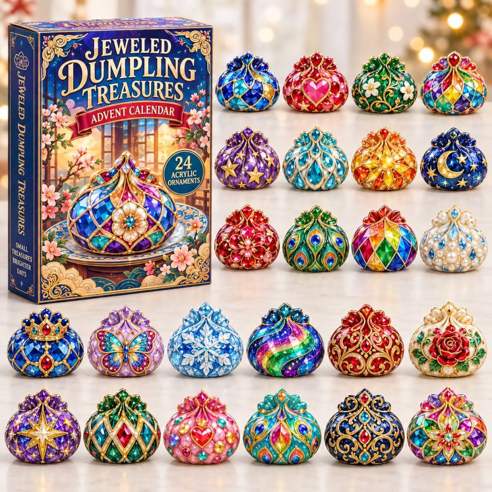 Jeweled Dumpling Treasures 24-Door Countdown With Acrylic Foodie Charms — Whimsical Holiday Decor, Unique Gift For Food Lovers & Collectors