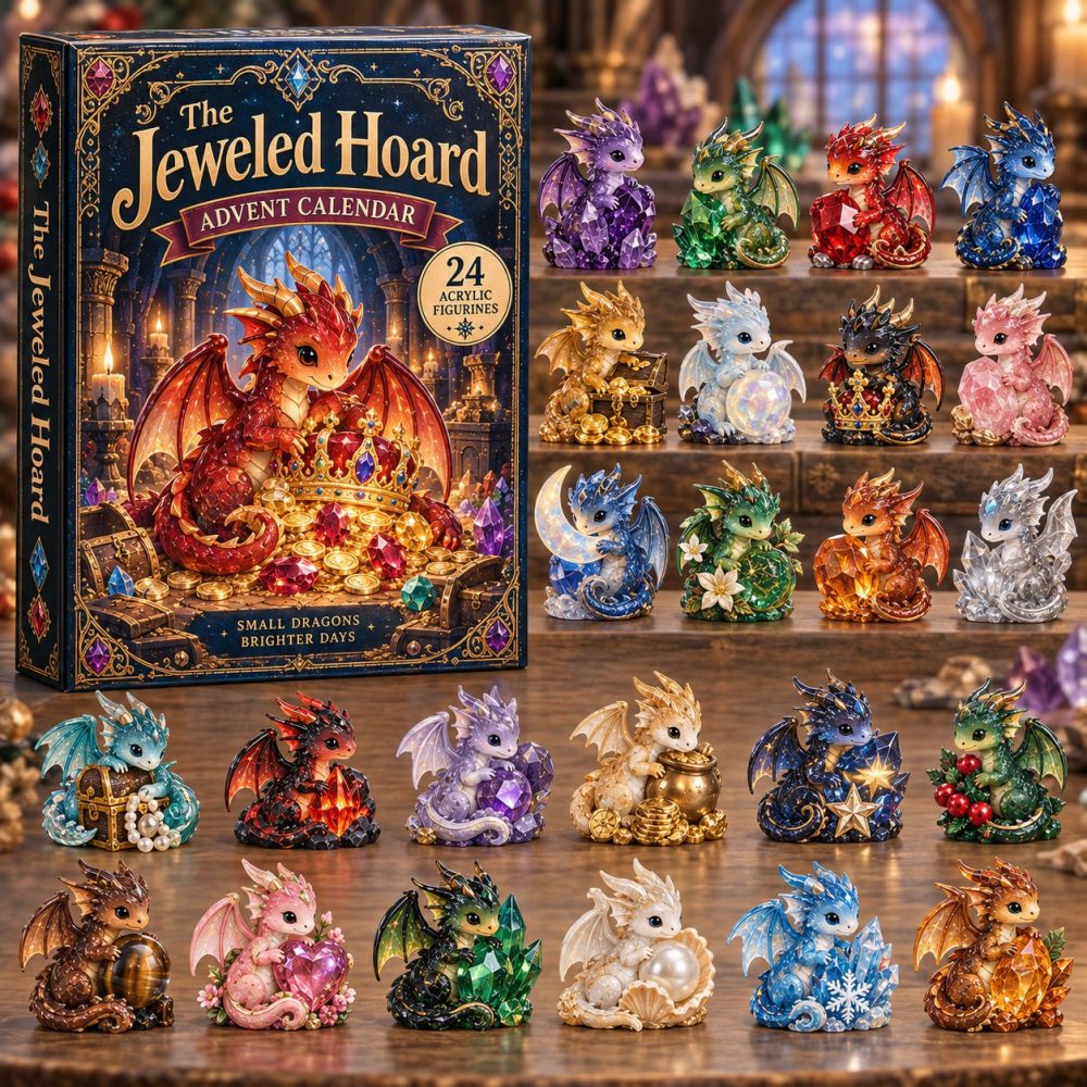 Jeweled Hoard Fantasy Advent Calendar - 24-Day Treasure Countdown With Acrylic Charms, Dragon Hoard Holiday Gift