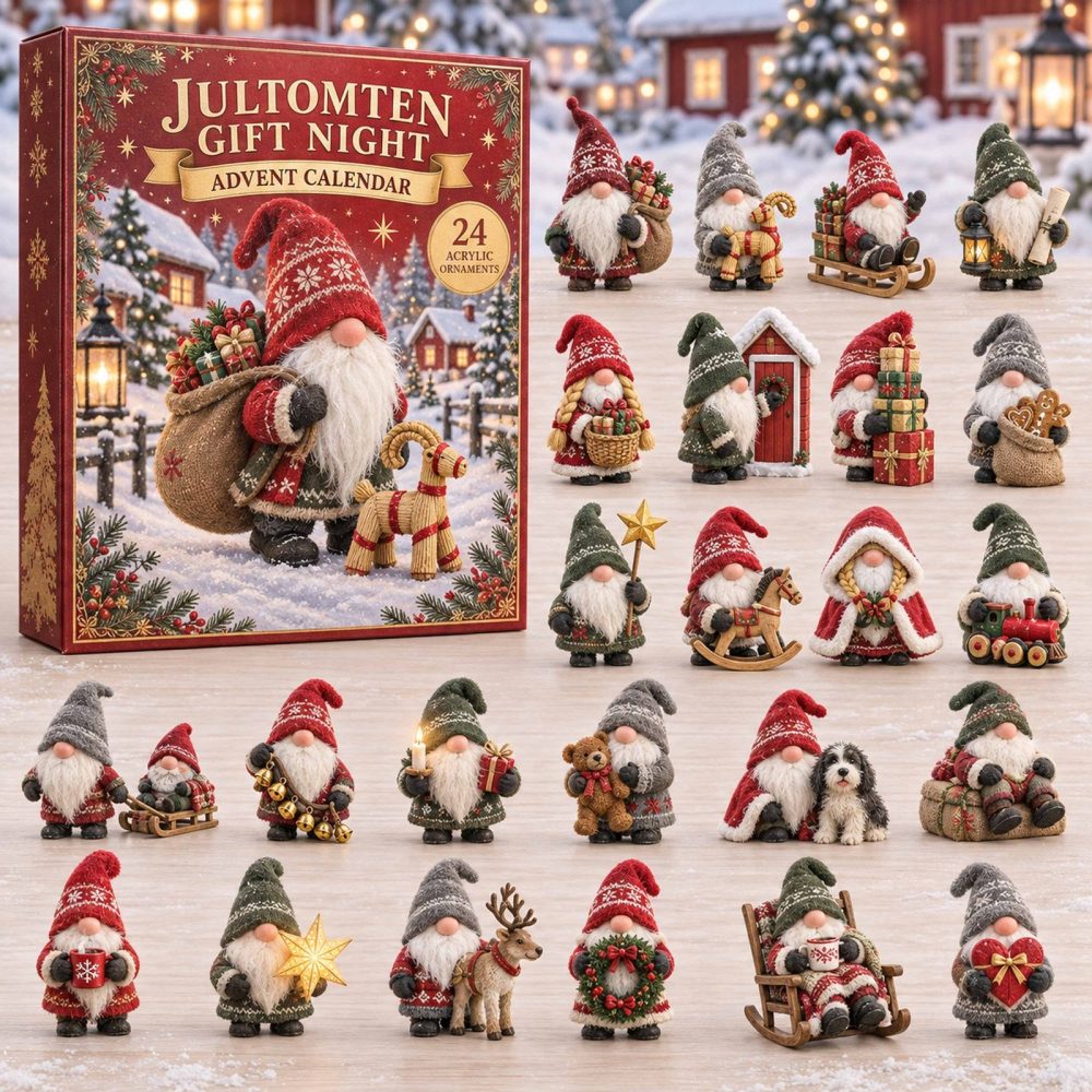 Jultomten Gift Night 24-Day Acrylic Charm Countdown — Classic Swedish Santa Advent With Festive Charms For Memorable Holiday Surprises