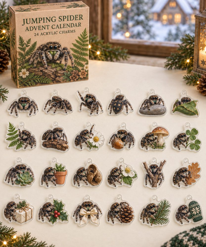 Jumping Spider Surprise Advent Calendar — 24 Playful Acrylic Spider Charms, Collectible Miniatures For Arachnid Fans & Holiday Gifts