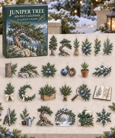 Juniper Tree 24-Day Holiday Countdown - Handcrafted-Look Acrylic Charm Set With 24 Miniature Tree Designs For Festive Gifting