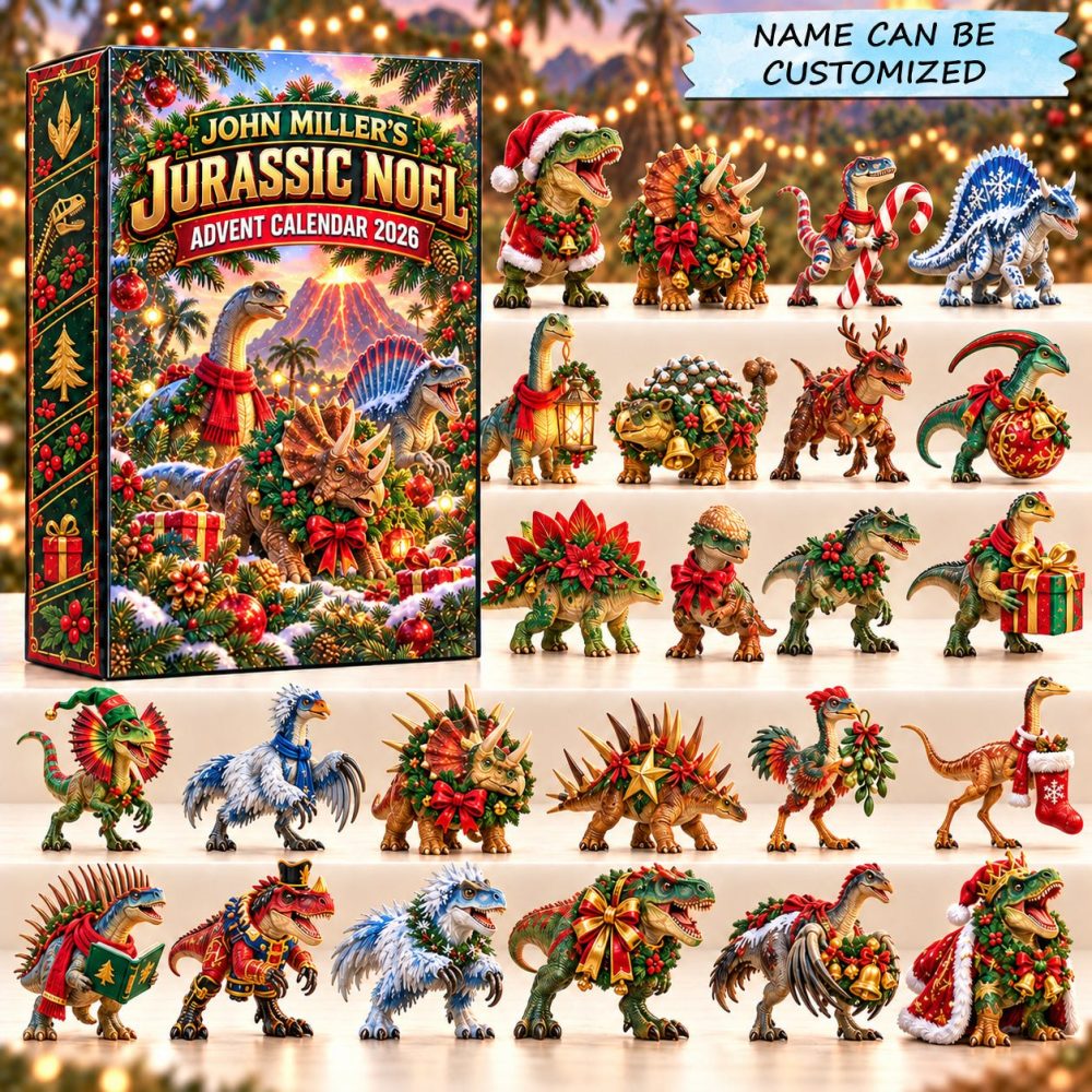 Jurassic Noel Dino Advent Calendar 2026 — 24-Day Christmas Countdown With Acrylic Dinosaur Charms, Fun Holiday Gift For Kids