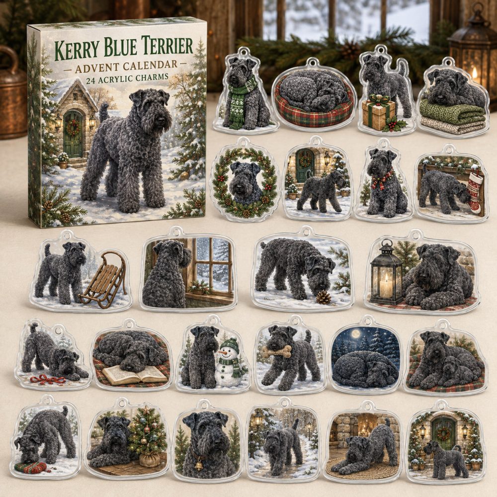 Kerry Blue Terrier Acrylic Charm Advent Calendar — 24 Holiday Dog Charms , Elegant Christmas Countdown For Terrier Fans