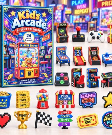 Kids Arcade Holiday Countdown 2026 - 24 Retro Game Acrylic Charms, Reusable Gamer-Themed Advent Calendar & Gift