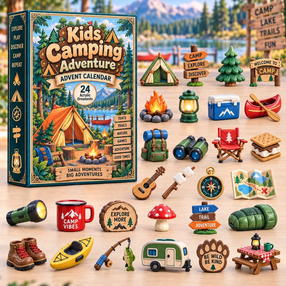 Kids Camping Holiday Countdown 2026 - 24 Outdoor Acrylic Charms For Little Explorers, Reusable Nature-Themed Advent Gift