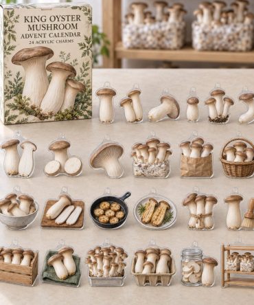 Mushroom Charm Countdown — 24 King Oyster Acrylic Charms Holiday Advent Set, Cute Fungi Gifts For Plant Lovers