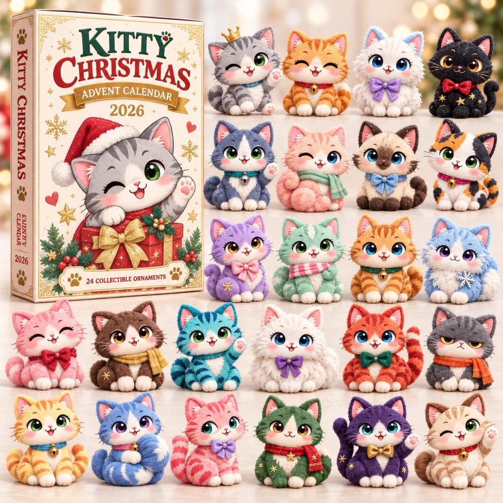 2026 Kitty Christmas Cheer Advent Calendar — 24-Day Acrylic Charm Countdown With Festive Cat Designs, Cute Holiday Gift