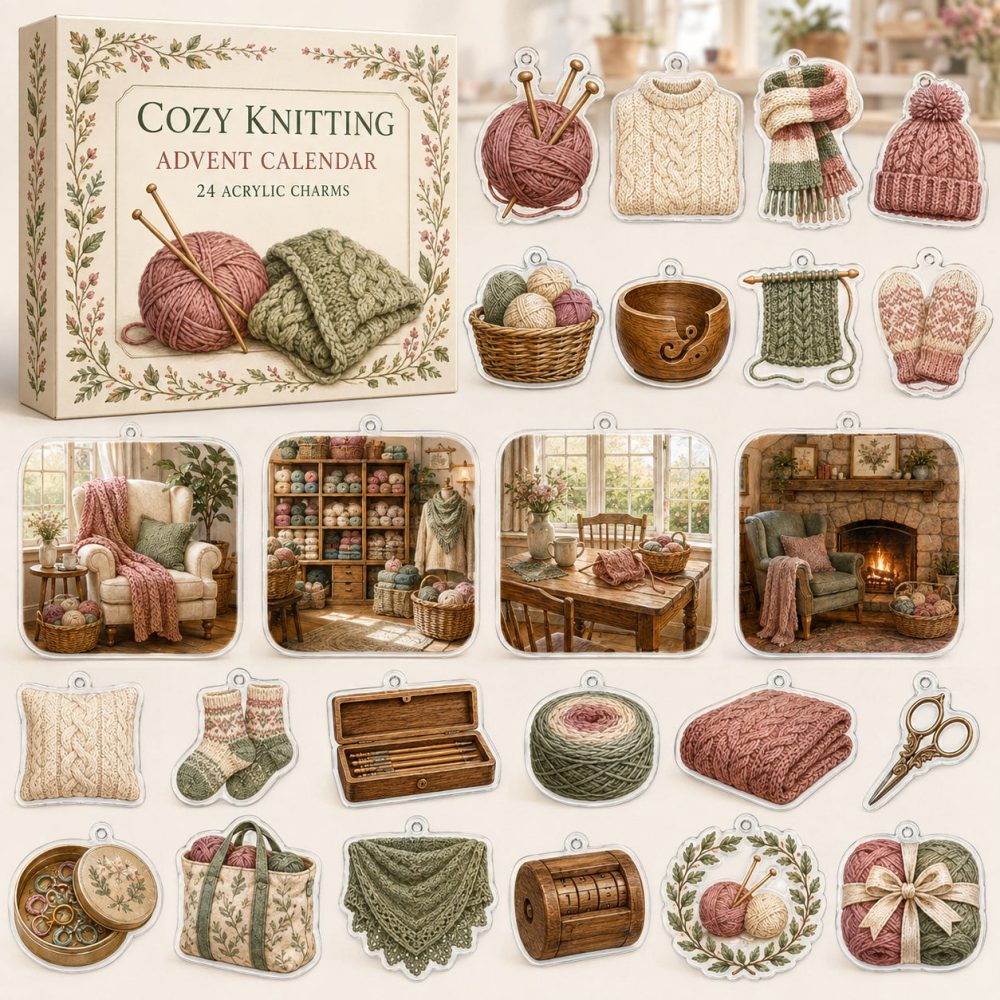 Knitting Lovers Holiday Countdown — 24 Acrylic Charms For Needles, Yarn & Craft Projects — Giftable Advent For Makers