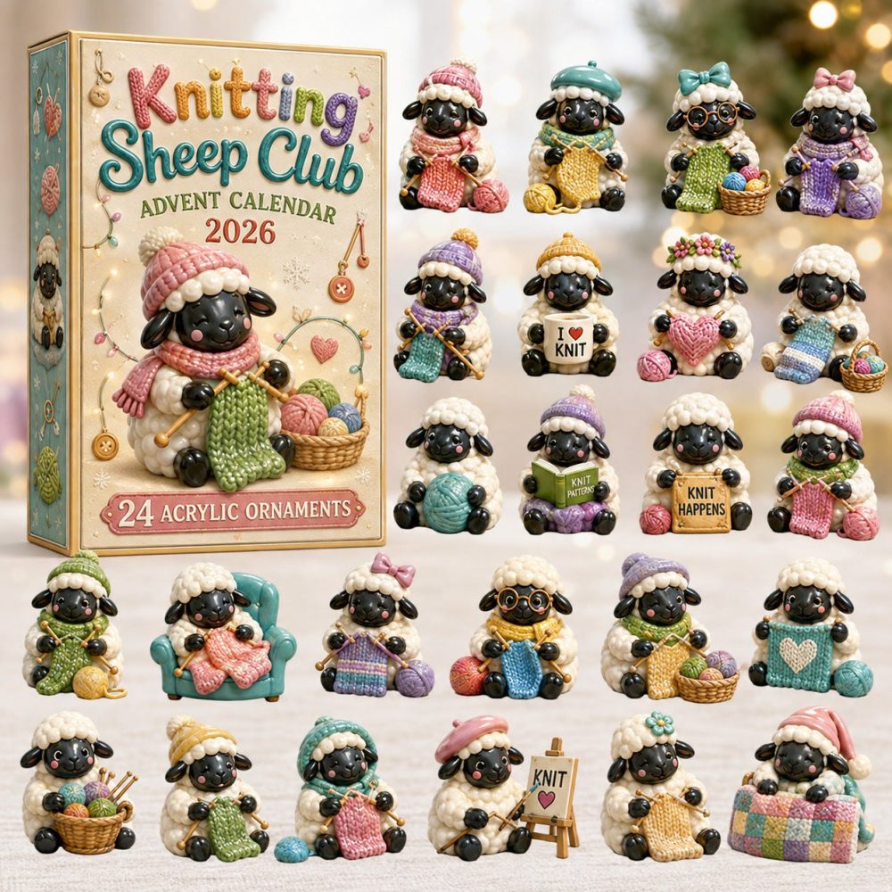Knitting Sheep Club Countdown Calendar — 24 Charming Acrylic Knitting-Themed Charms, Cozy Gift For Yarn Lovers & Crafters 2026