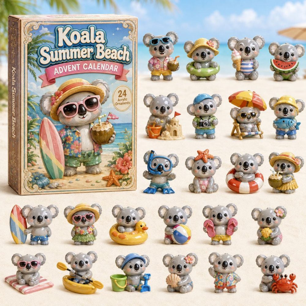 Koala Summer Beach Advent Calendar 2026 — 24 Sunny Acrylic Charms, Beachy Australian Koala Holiday Gift