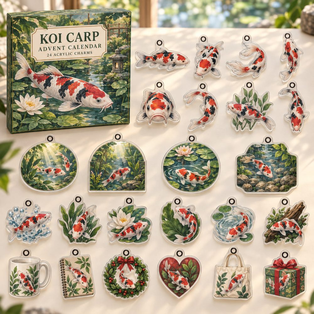 Koi Carp 24-Day Acrylic Charm Countdown — Elegant Japanese Koi Sea-Life Advent Set With 24 Mini Charms, Premium Gift For Fish Fans