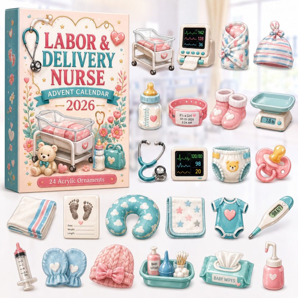 Deluxe 24-Day Labor & Delivery Nurse Advent Countdown Calendar — Acrylic Medical Charms, Perfect Christmas & Holiday Gift For Nurses